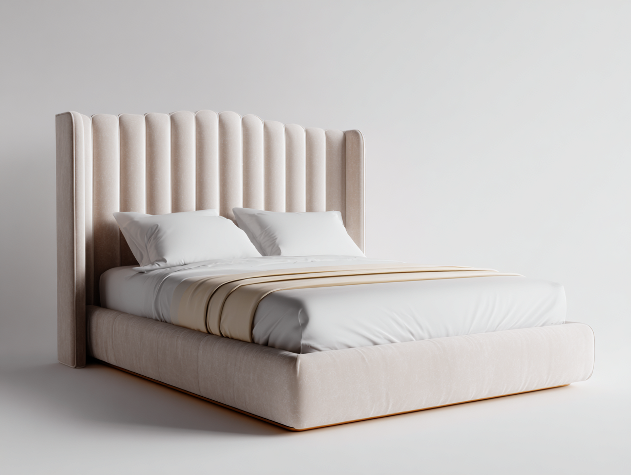 Cama doble tapizada con cabecero acolchado 210x170x120 cm - beige - diseño moderno-Luxegohub