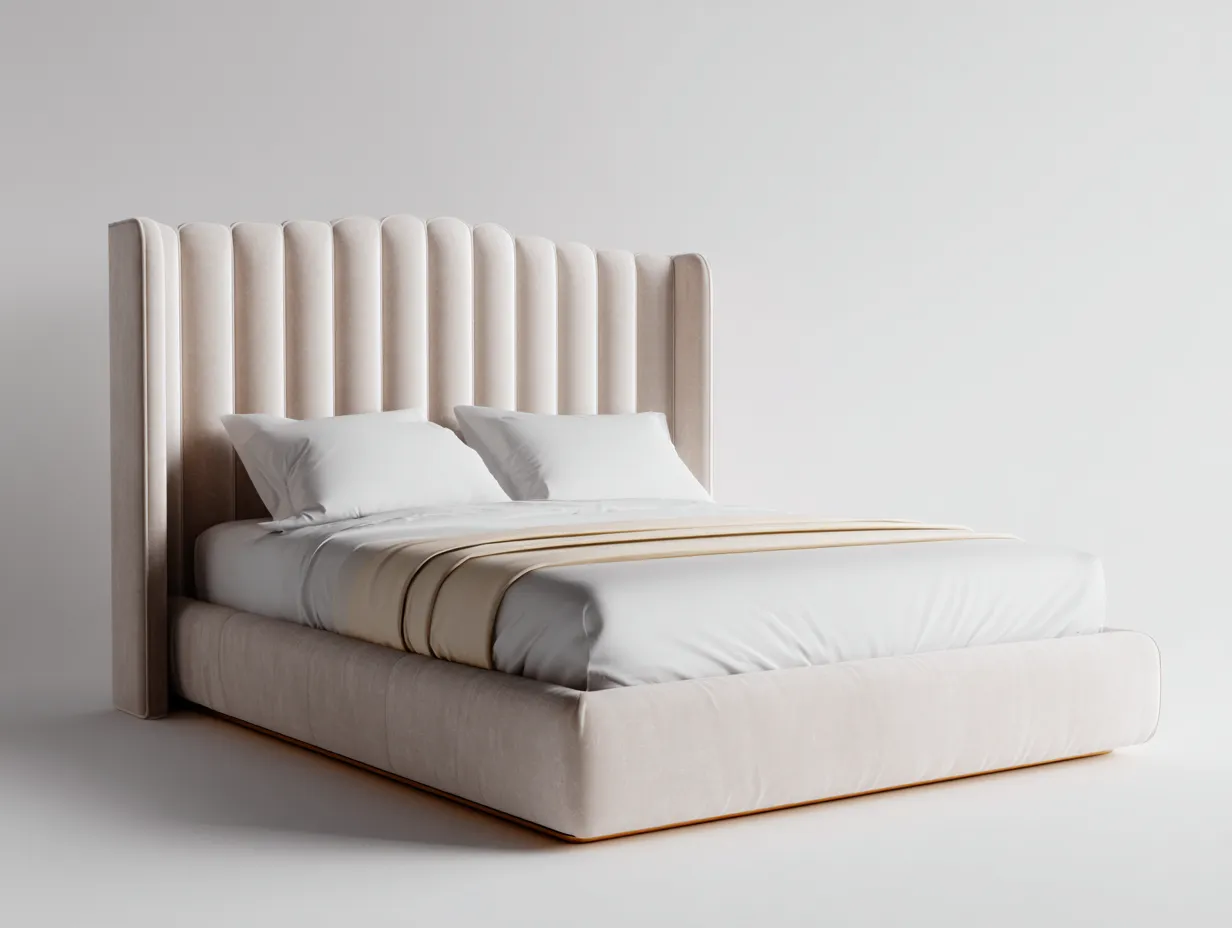 Cama doble tapizada con cabecero acolchado 210x170x120 cm - beige - diseño moderno-Luxegohub