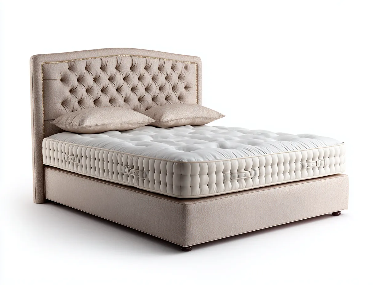 Camas dobles 200x160x120 cm - cama tapizada con cabecero capitoné - estilo clásico elegante - color beige-Luxegohub