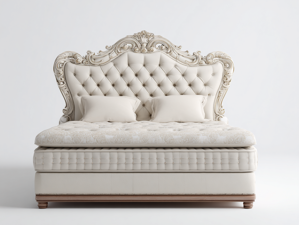 Cama doble tapizada con cabecero capitoné 220x185x135 cm - beige - estilo clásico elegante-Luxegohub