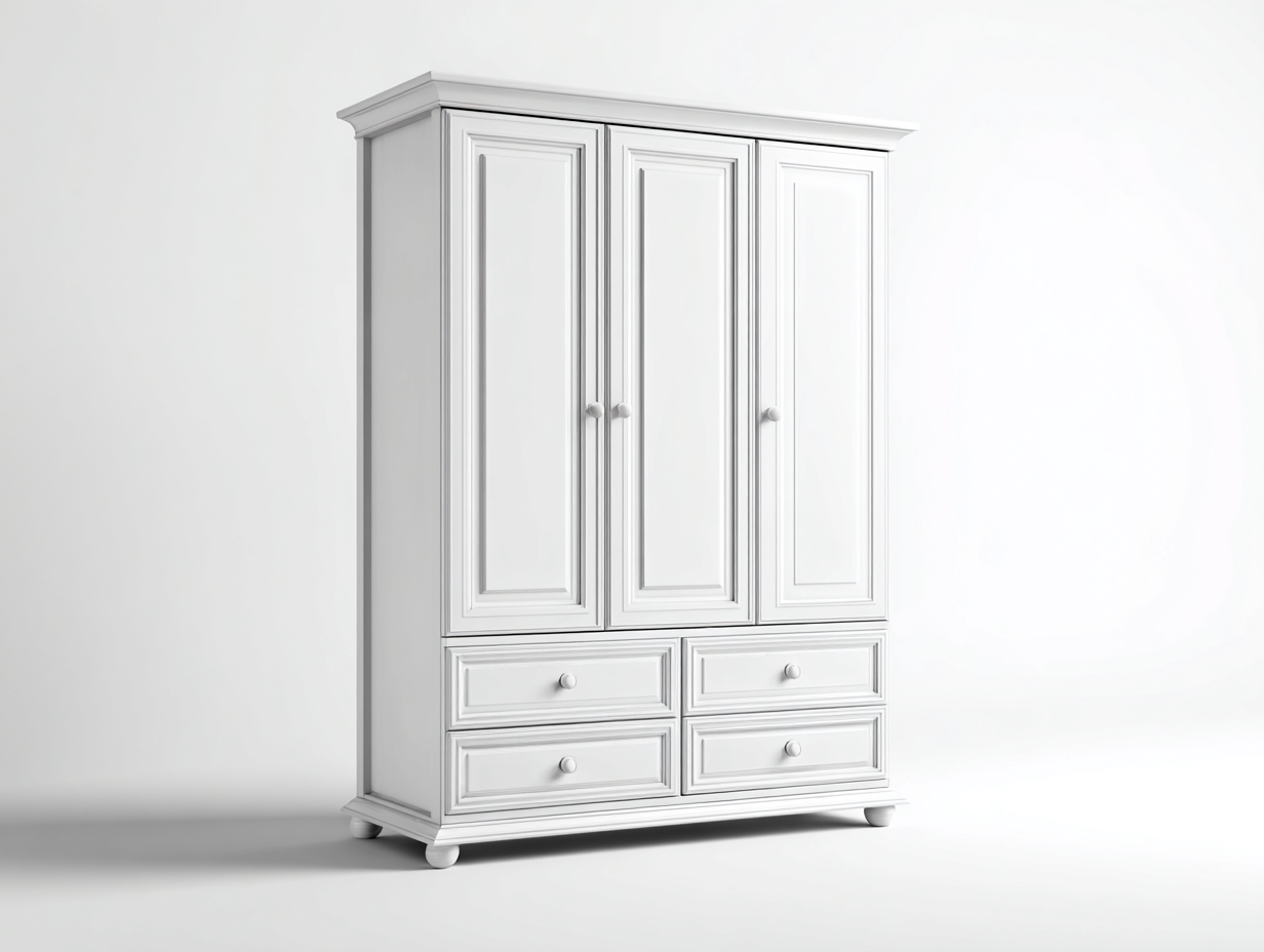 Armario de tres puertas con cajones 120x55x190 cm - blanco - diseño clásico-Luxegohub