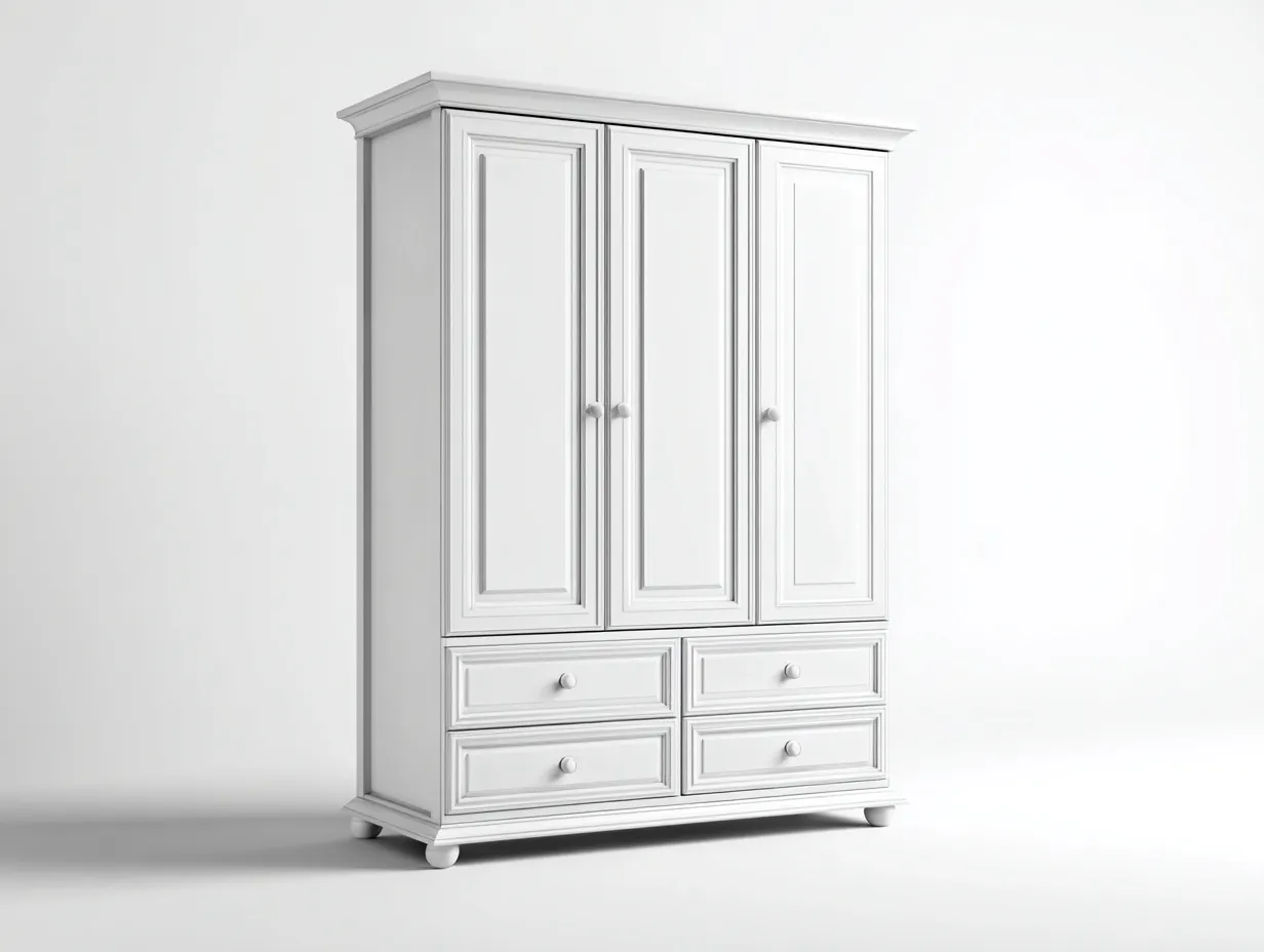 Armario de tres puertas con cajones 120x55x190 cm - blanco - diseño clásico-Luxegohub