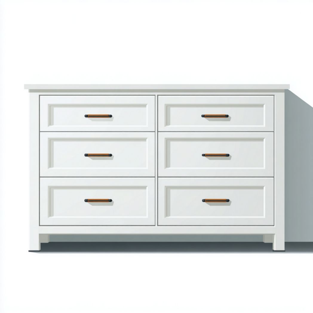 Commode blanche à six tiroirs avec poignées horizontales-Tnfurniture