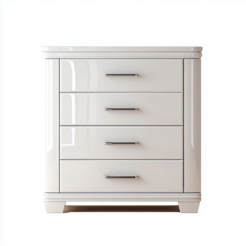 Commode blanche laquée avec quatre tiroirs et poignées en métal-Tnfurniture