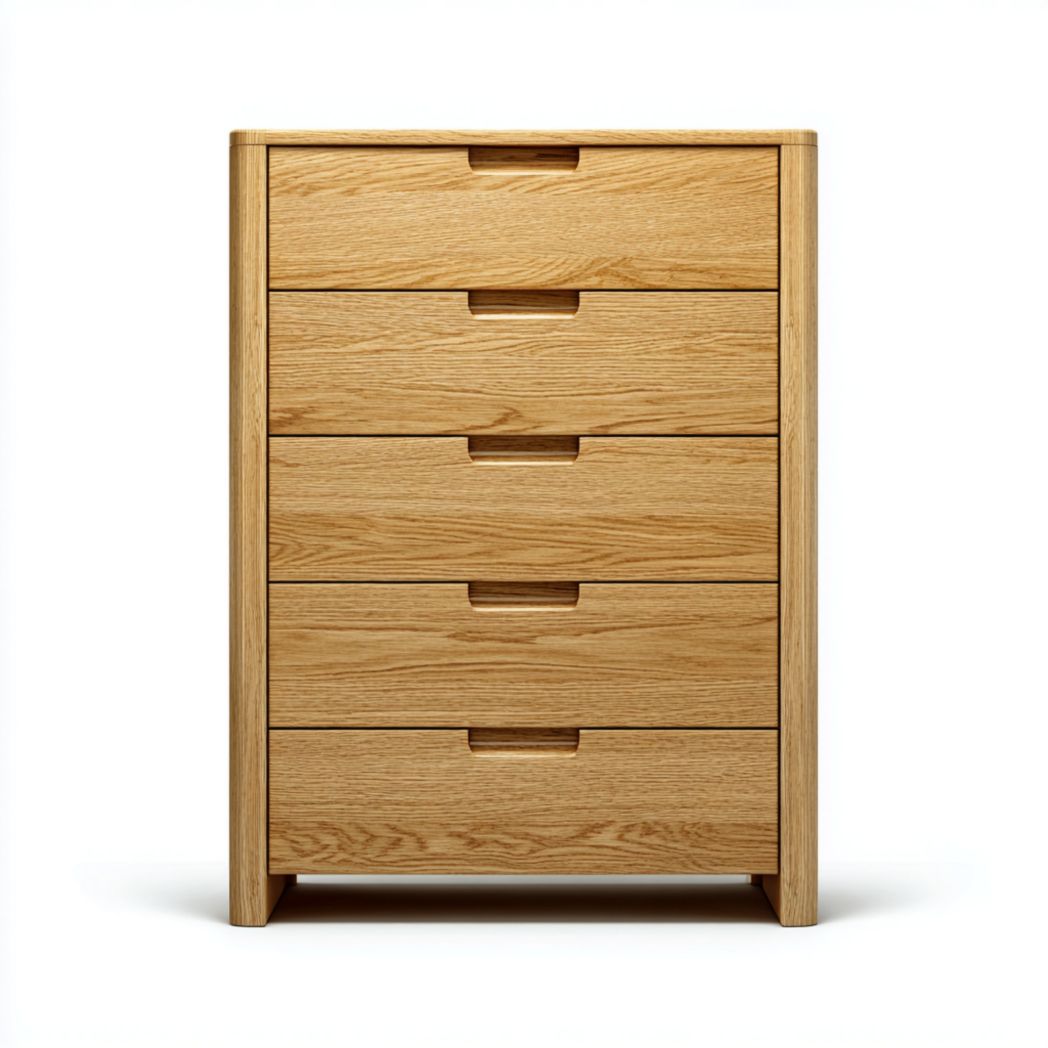 Commode en chêne massif avec cinq tiroirs et poignées intégrées-Tnfurniture