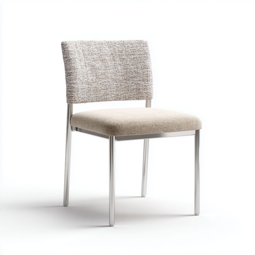 Chaise rembourrée avec dossier tissu, piètement en acier chromé-Tnfurniture