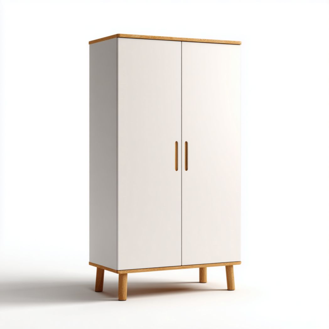Armoire blanche avec pieds en bois-Tnfurniture