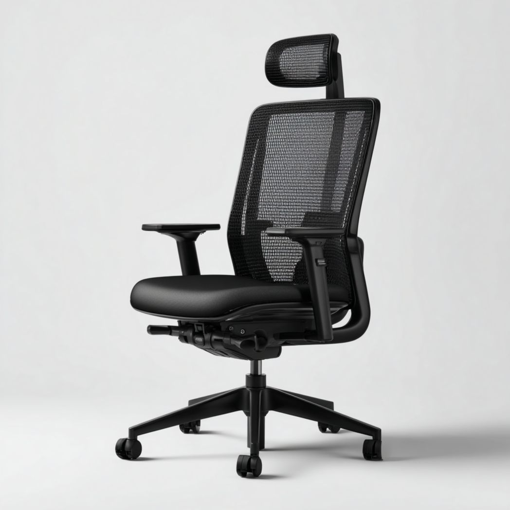 Chaise de bureau pivotante avec dossier en maille, appui-tête et accoudoirs réglables - Noir-Tnfurniture