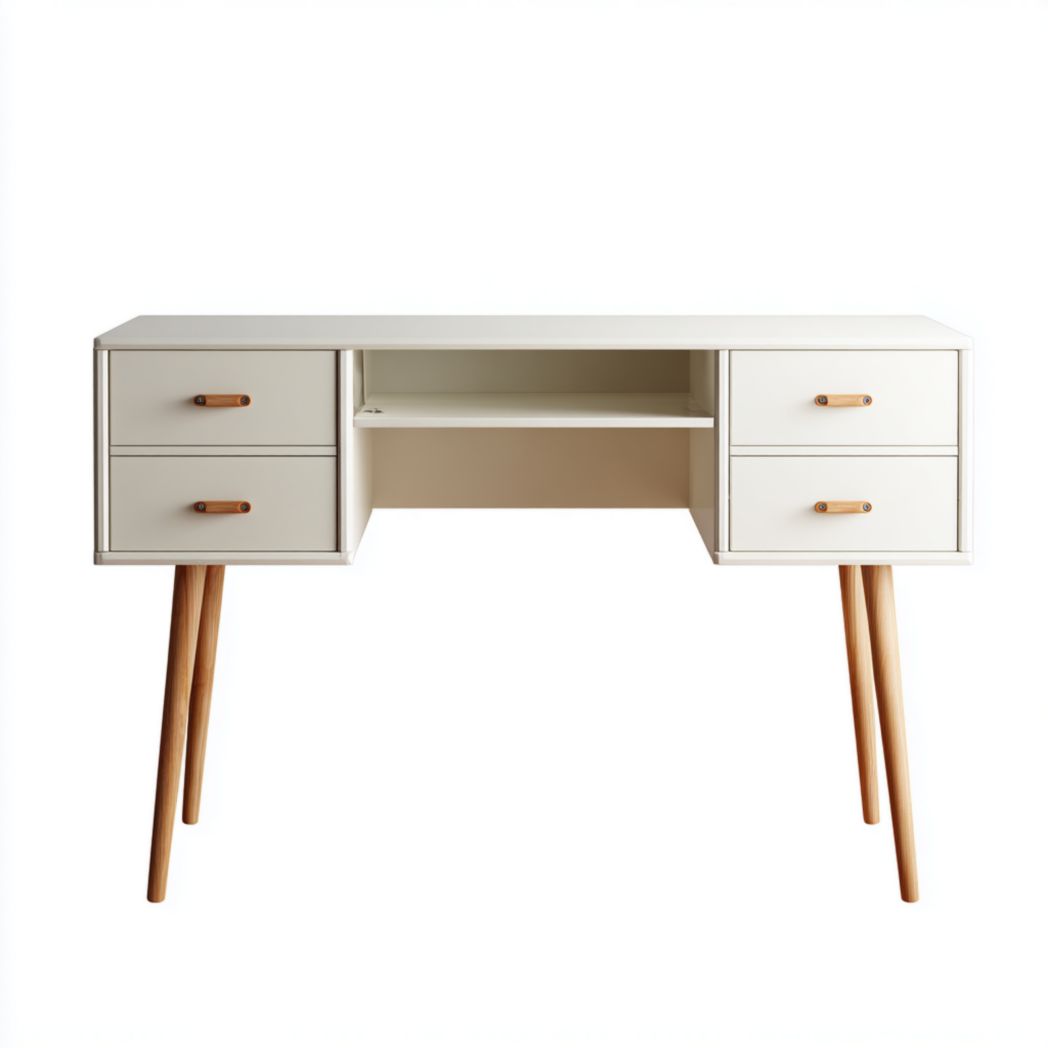 Bureau rectangulaire avec caisson et tiroirs en bois massif-Tnfurniture