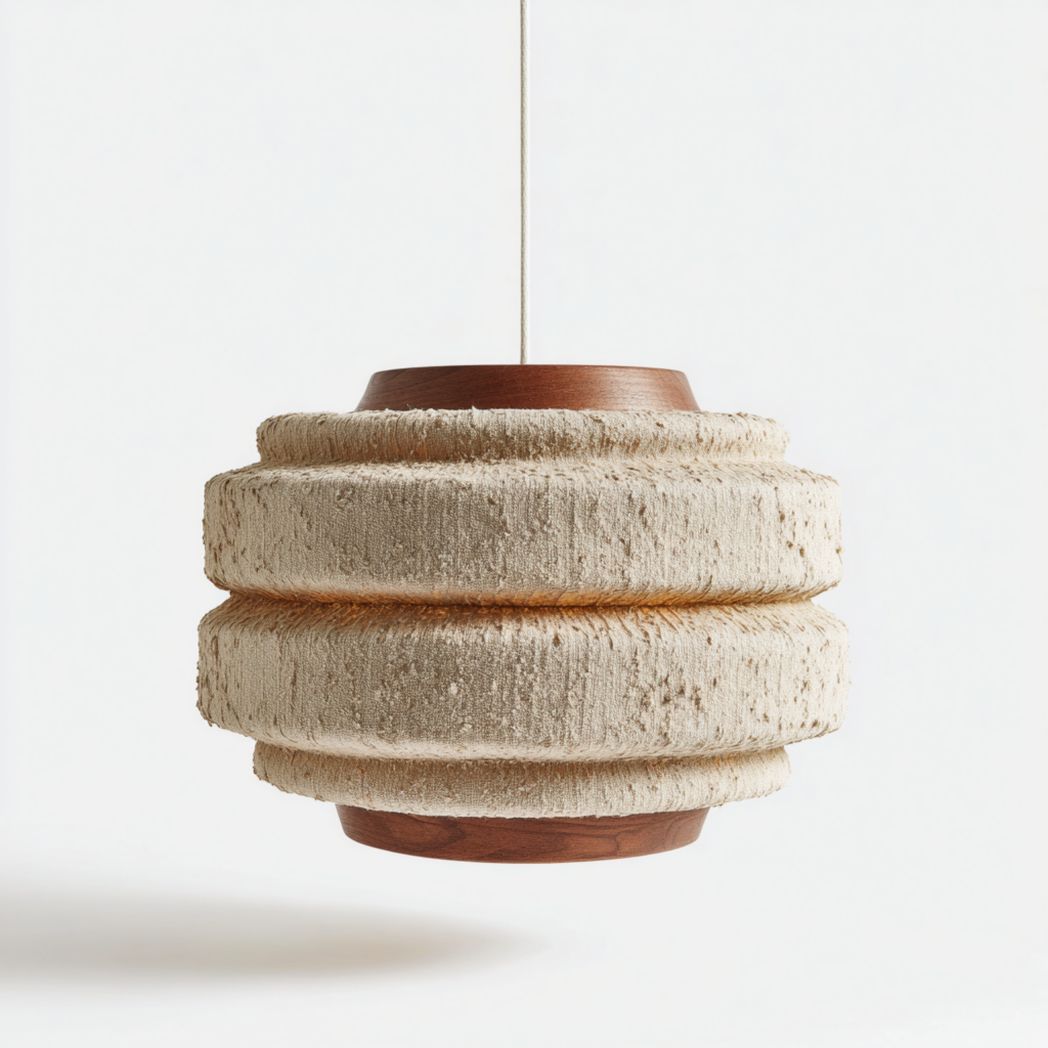 Suspension plafonnier en textile structuré et éléments en bois massif-Tnfurniture