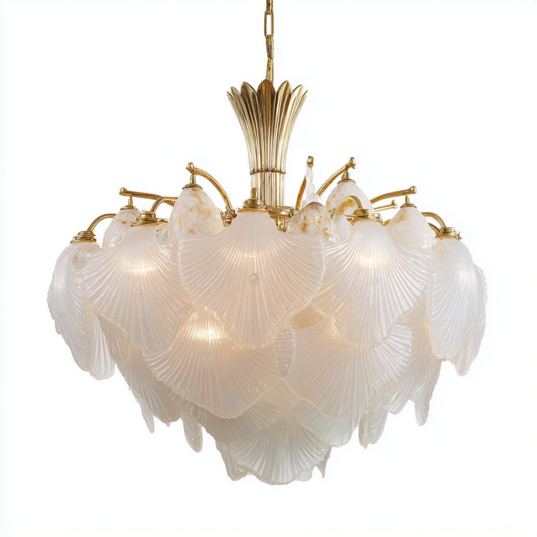 Lustre suspendu à éléments en verre pressé et structure en métal-Tnfurniture