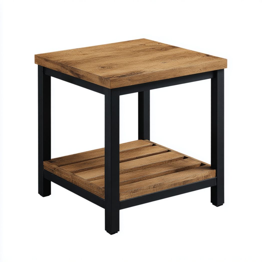 Table d'Appoint Carrée en Bois d'Acacia avec Étagère Inférieure-Tnfurniture