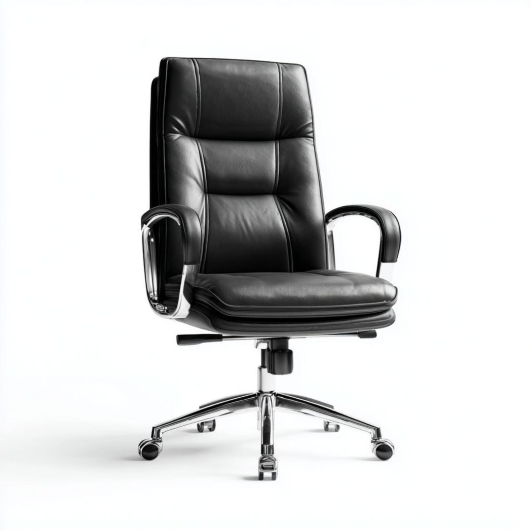 Fauteuil de bureau de direction pivotant en cuir synthétique avec accoudoirs chromés - Noir-Fittedft