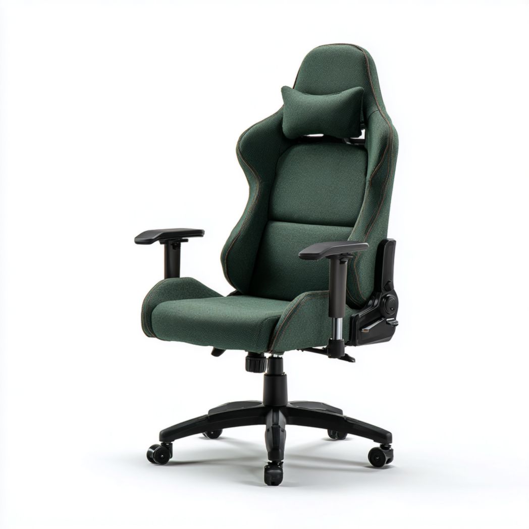 Chaise de bureau pivotante avec revêtement en tissu, appui-tête et accoudoirs réglables - Vert Foncé-Fittedft