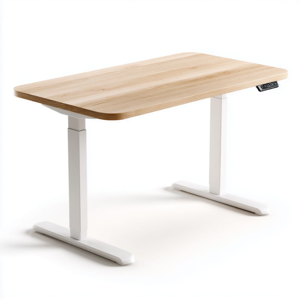 Bureau rectangulaire avec plateau en bois massif et piètement en acier-Fittedft