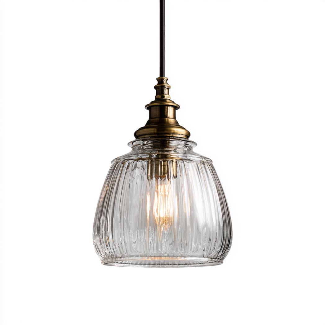 Suspension en verre transparent avec structure en acier finition laiton-Fittedft