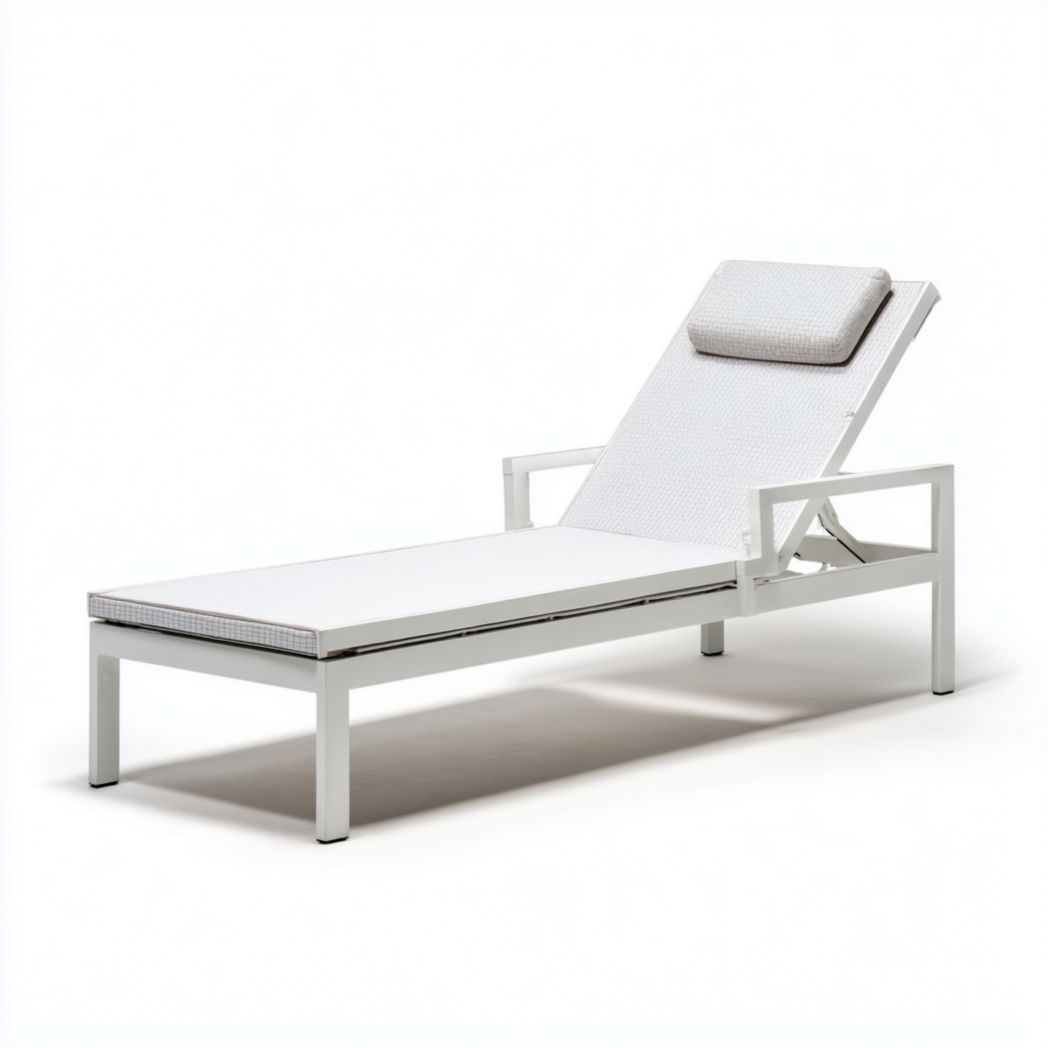 Bain de soleil inclinable en aluminium avec accoudoirs et coussin - Blanc-Fittedft