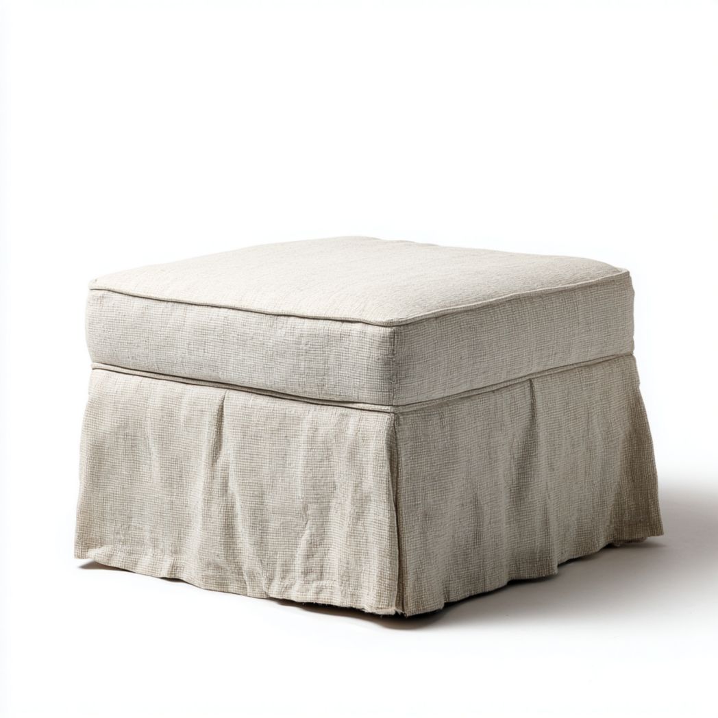 Pouf Carré en Tissu avec Housse à Volants-Fittedft