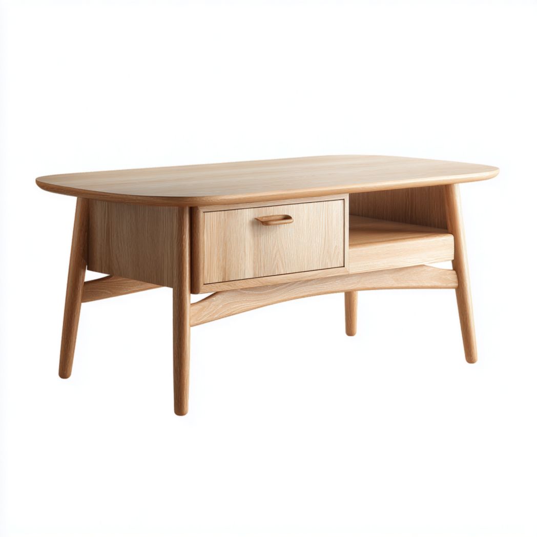 Table Basse en Chêne avec Tiroir et Étagère de Rangement-Fittedft
