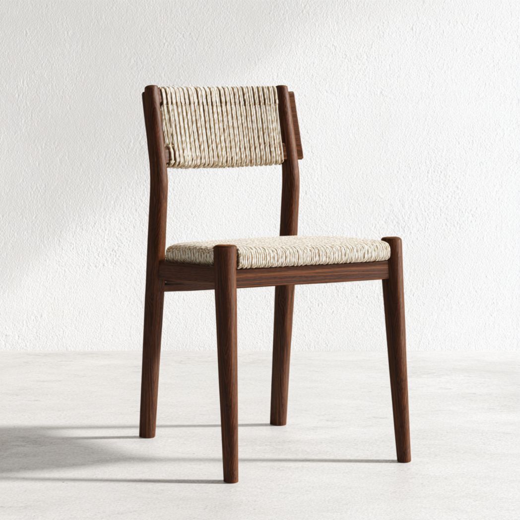 Chaise en bois massif avec assise et dossier tressés-Interiorxteriorft