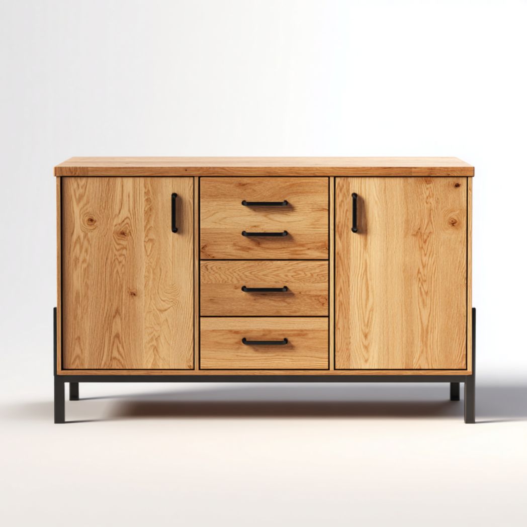 Buffet de rangement en bois massif avec structure métallique-Interiorxteriorft