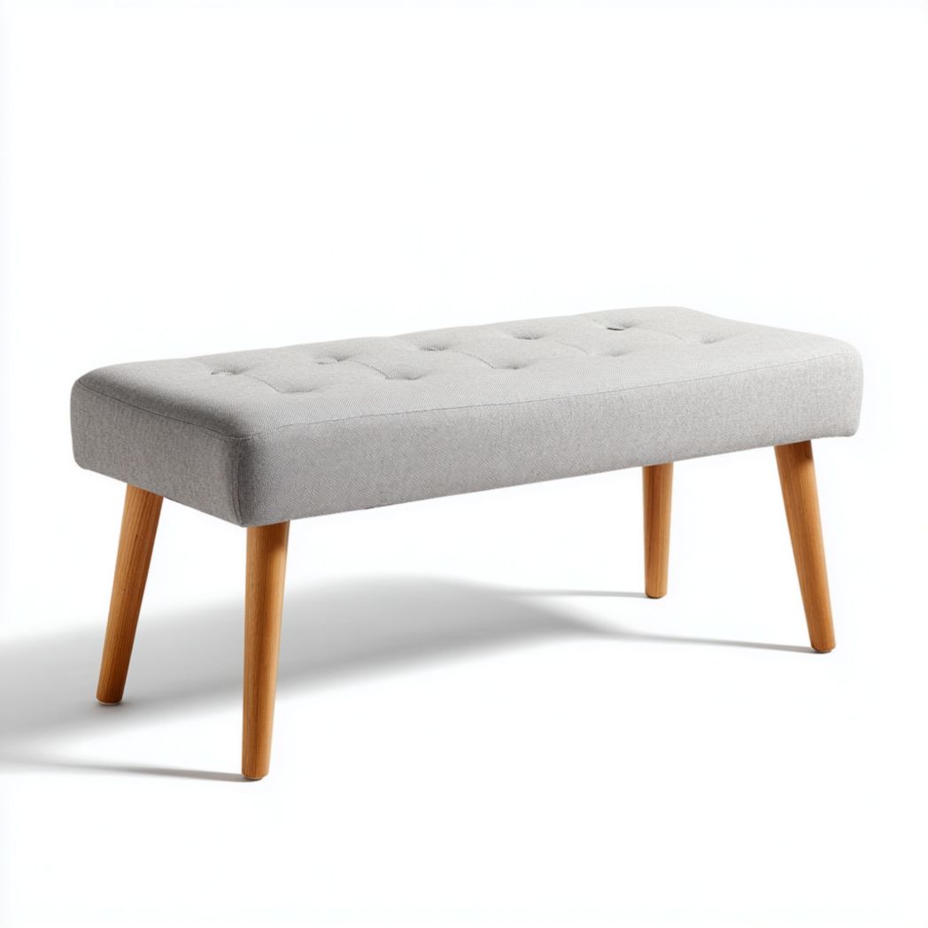 Banc Rembourré en Tissu avec Pieds en Bois et Finition Capitonnée-Interiorxteriorft