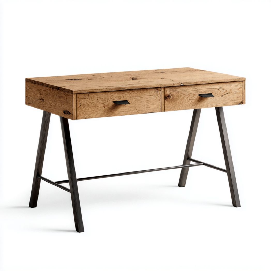 Bureau avec plateau en verre trempé et structure en chêne massif-Interiorxteriorft