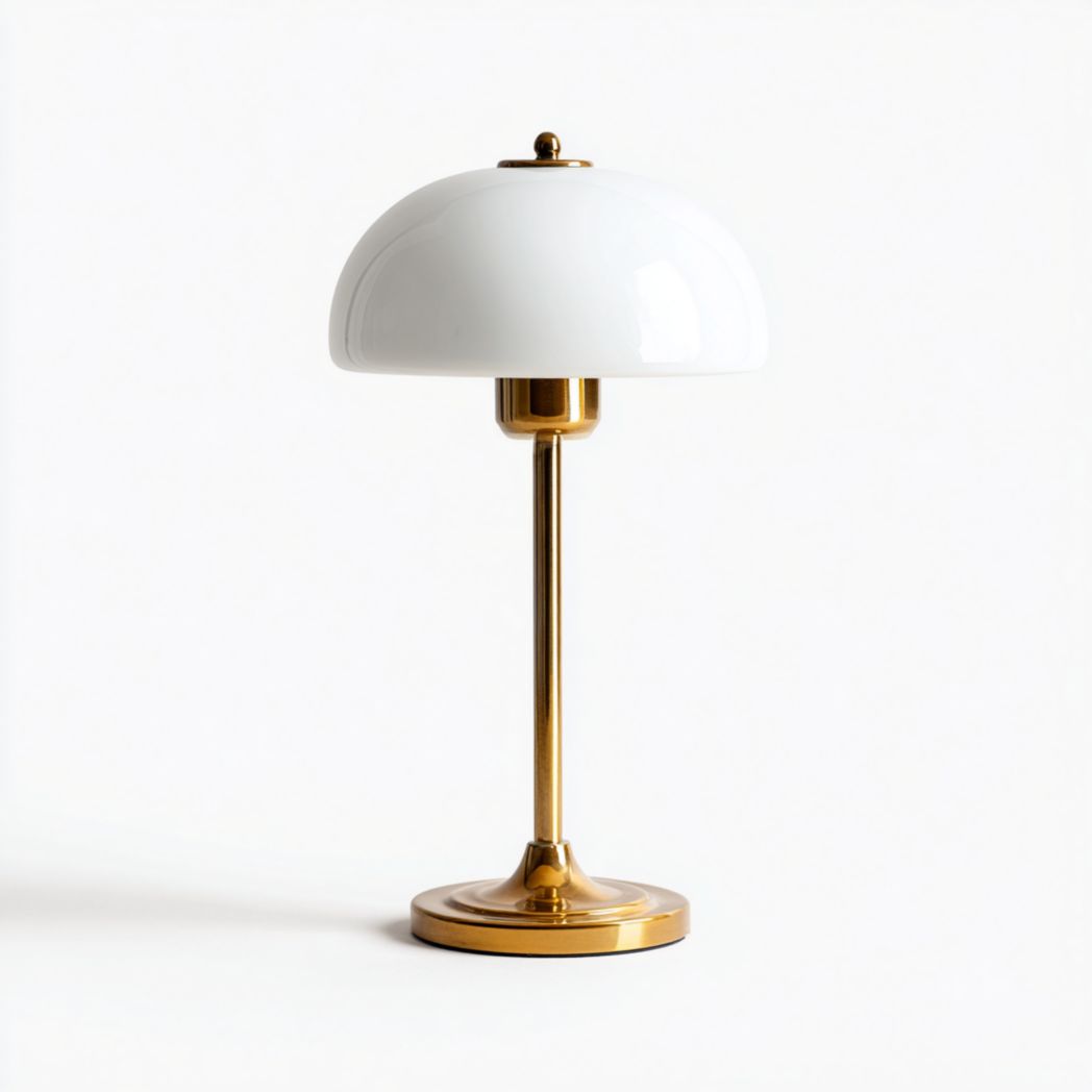 Lampe à poser champignon en métal doré avec abat-jour demi-sphère blanc-Interiorxteriorft