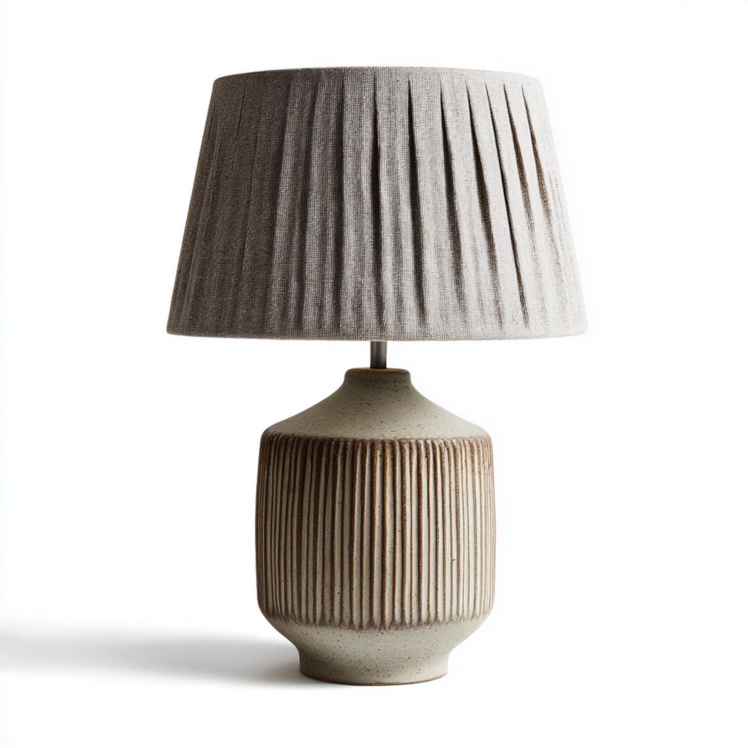 Lampe de table en céramique nervurée avec abat-jour en tissu-Interiorxteriorft