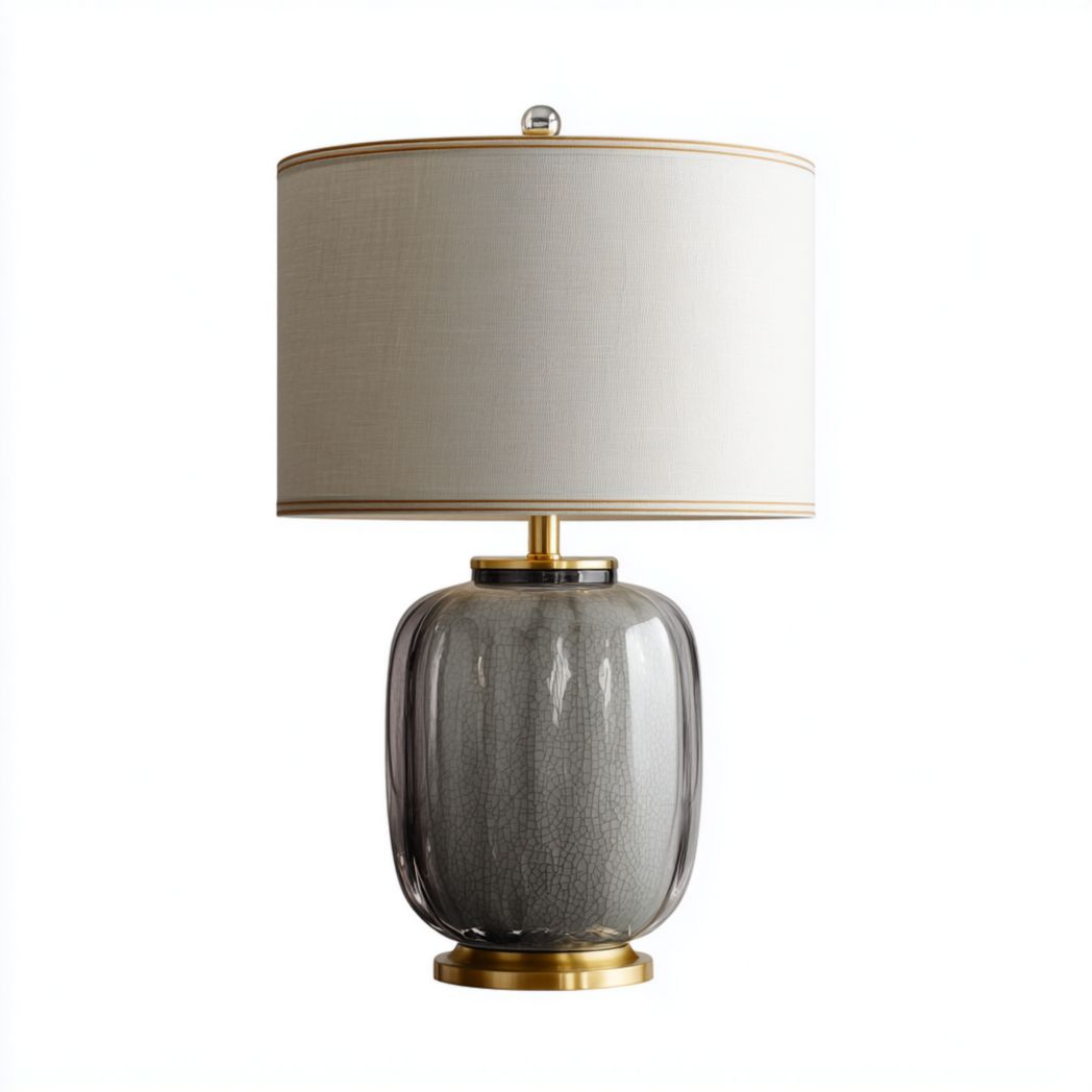 Lampe de table en verre gris avec abat-jour en tissu-Interiorxteriorft