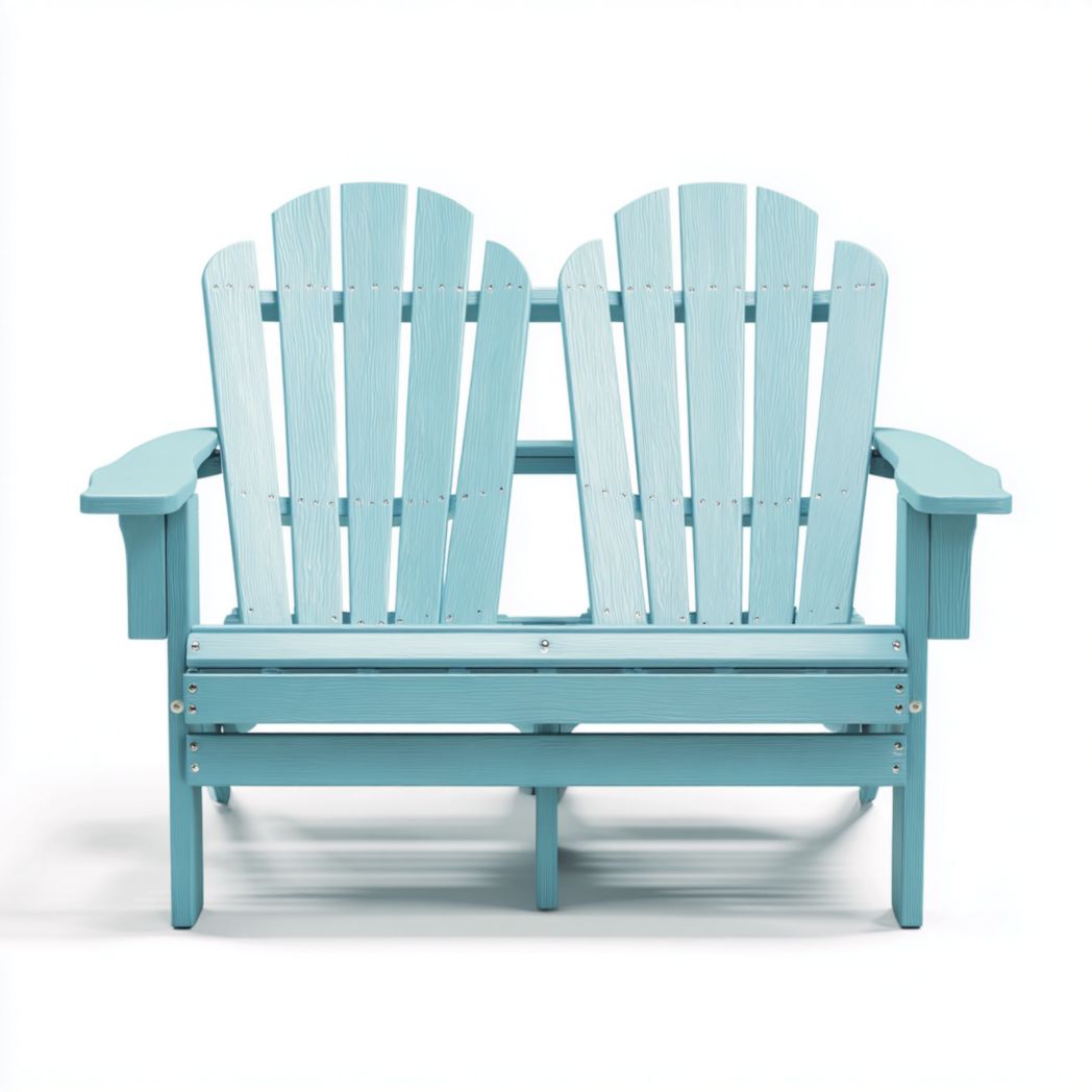 Banc de jardin double en plastique composite bleu clair avec accoudoirs-Interiorxteriorft