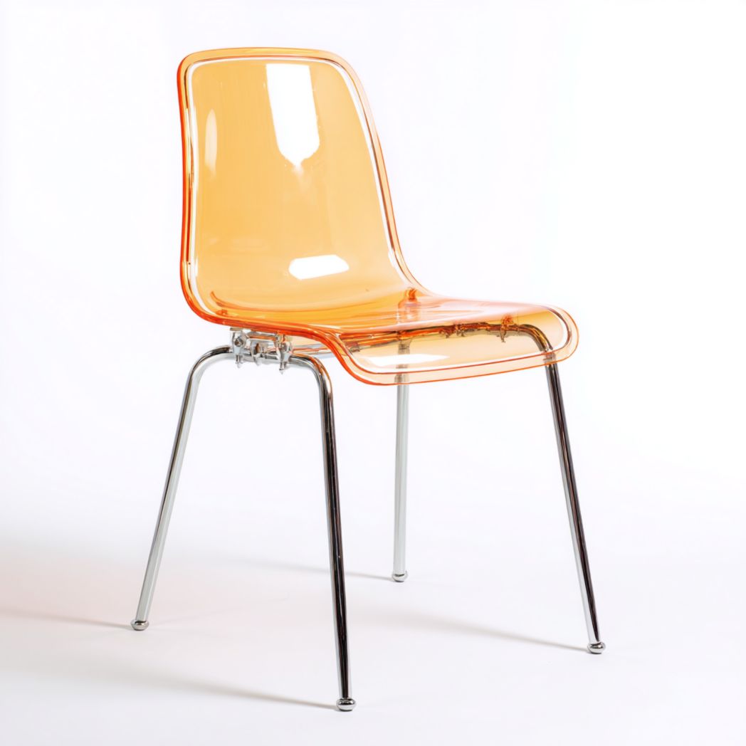 Chaise transparente en plastique orange avec pieds en acier-Yglesiasft