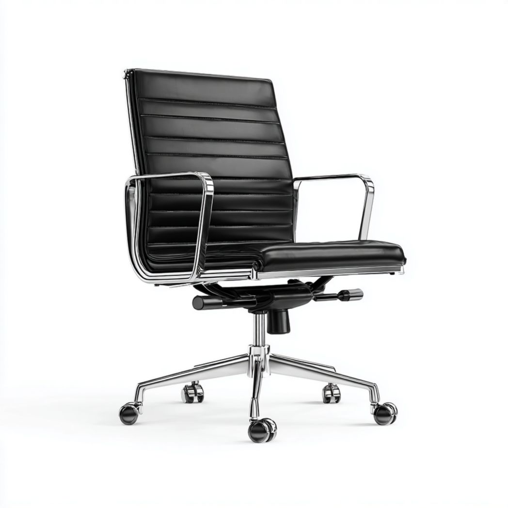 Chaise de bureau pivotante en cuir synthétique avec structure en acier chromé - Noir-Yglesiasft