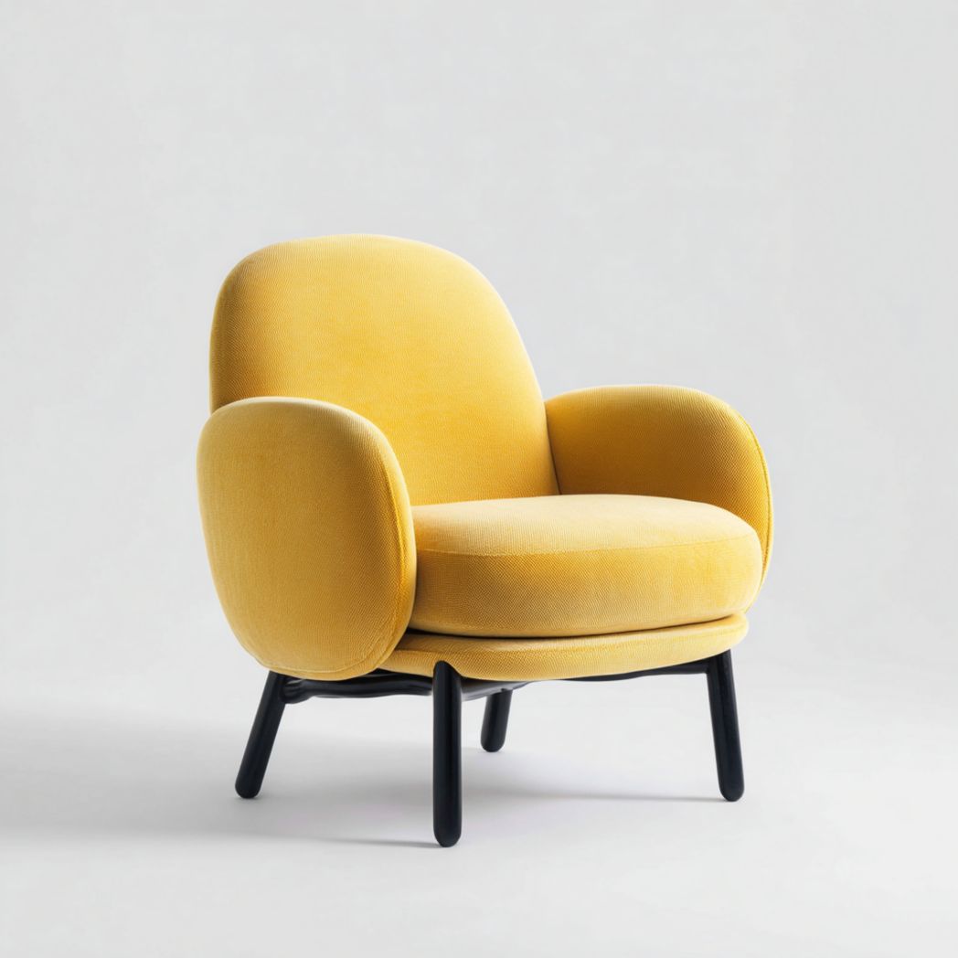 Fauteuil en Tissu Jaune avec Pieds en Acier Noir-Yglesiasft