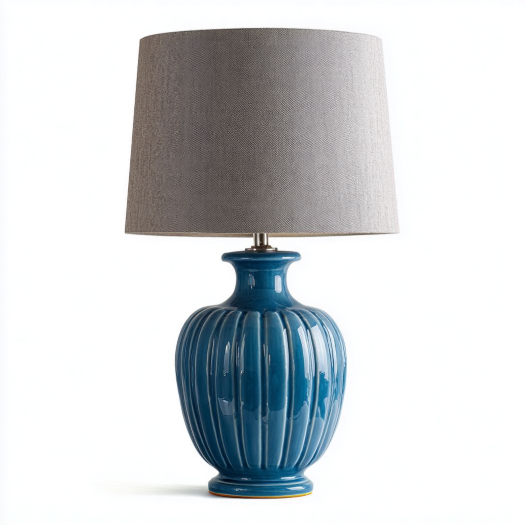Lampe de table en céramique bleue avec abat-jour en tissu-Yglesiasft