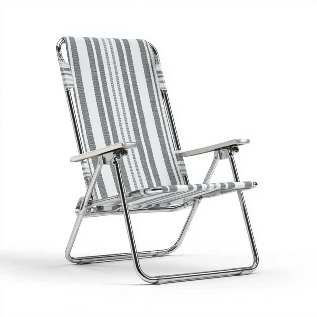 Chaise pliante d’extérieur en acier avec assise textile rayée-Yglesiasft