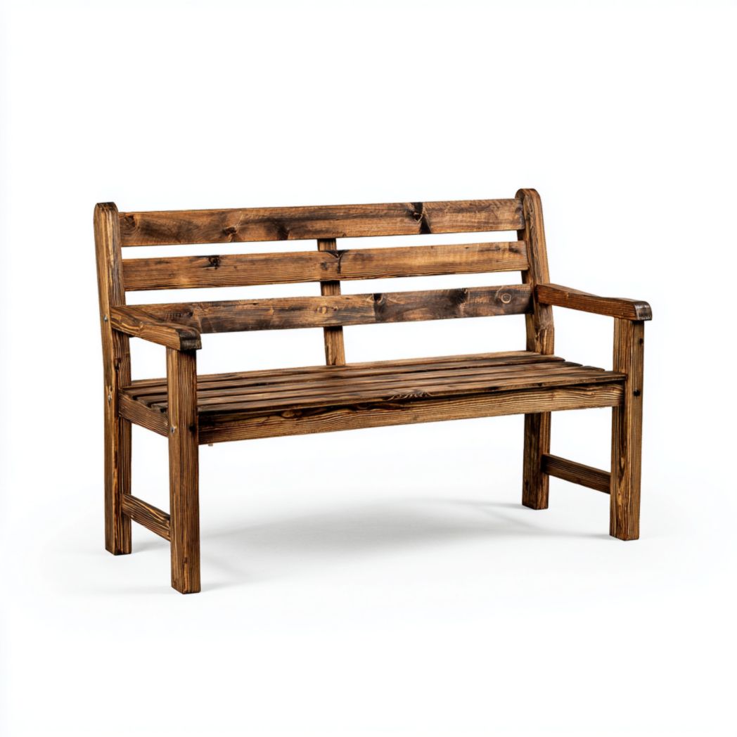 Banc de jardin en bois massif avec dossier et accoudoirs-Yglesiasft