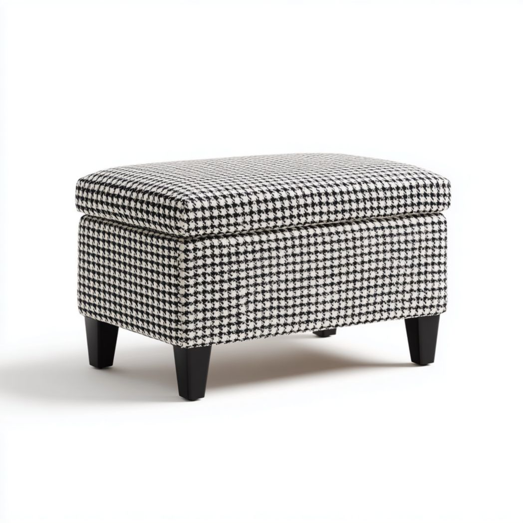 Pouf de Rangement Rectangulaire en Tissu Pied-de-Poule-Yglesiasft