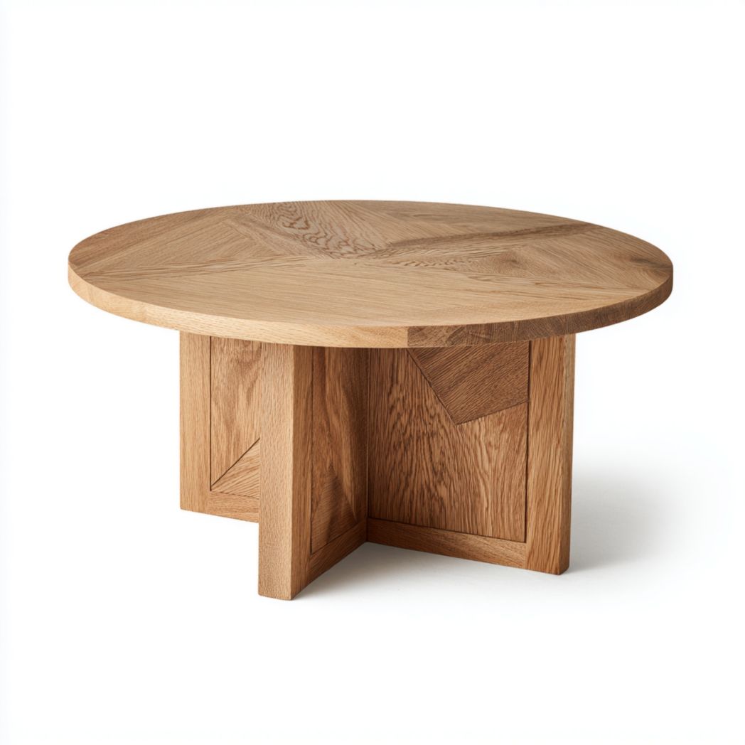Table de Café Ronde en Chêne Massif avec Piétement Cruciforme-Yglesiasft