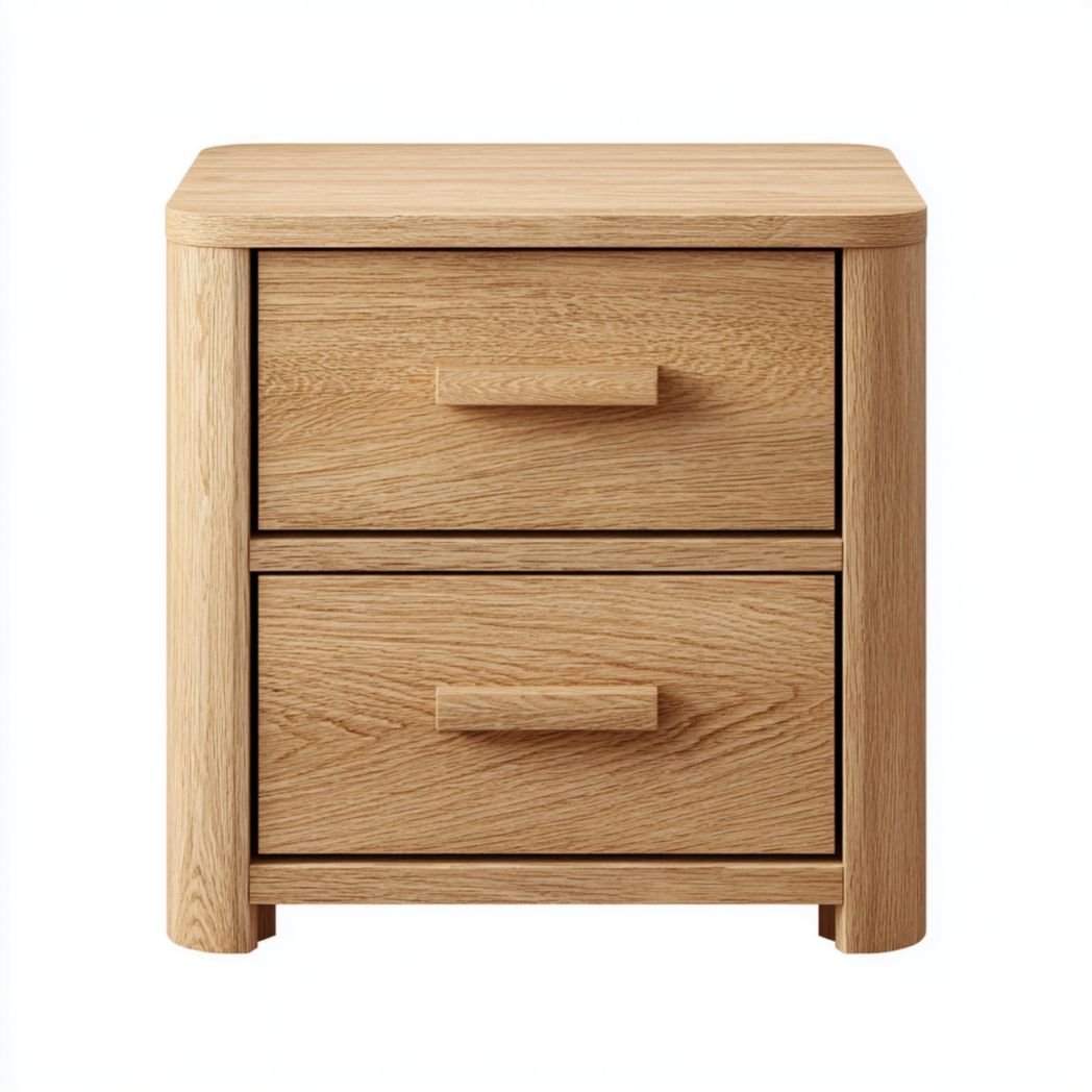 Table de chevet en chêne avec deux tiroirs et bords arrondis-Amgefurniture