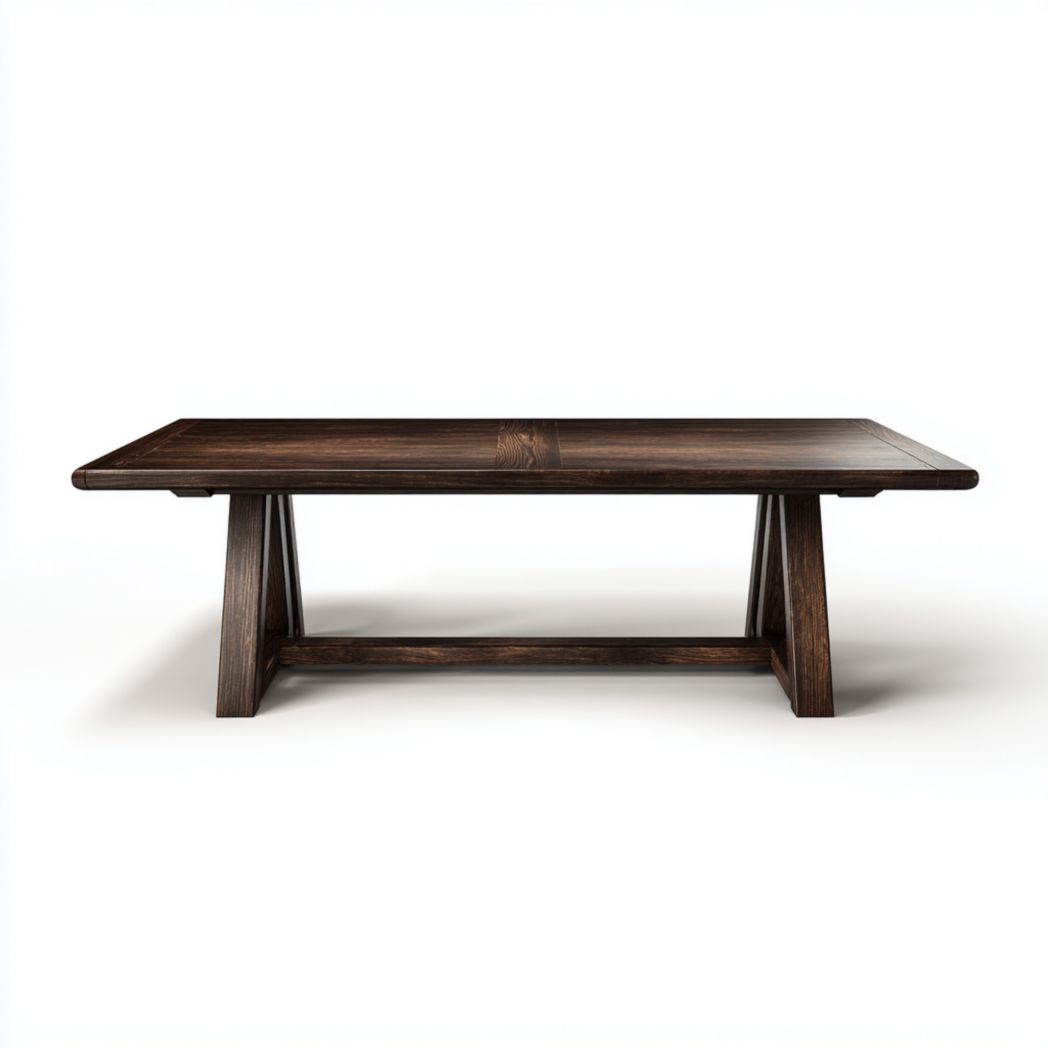 Table de repas rectangulaire en pin massif avec piétement en A et barre transversale-Amgefurniture