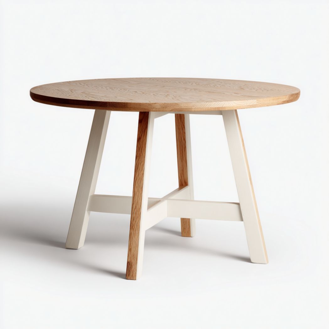 Table à manger ronde en bois massif avec pied central conique-Amgefurniture