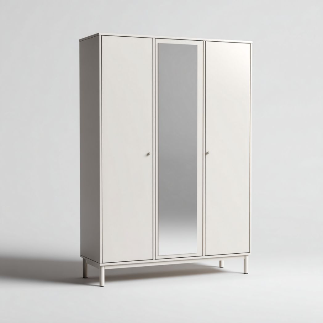 Armoire à 3 portes en bois blanc avec miroir central-Amgefurniture