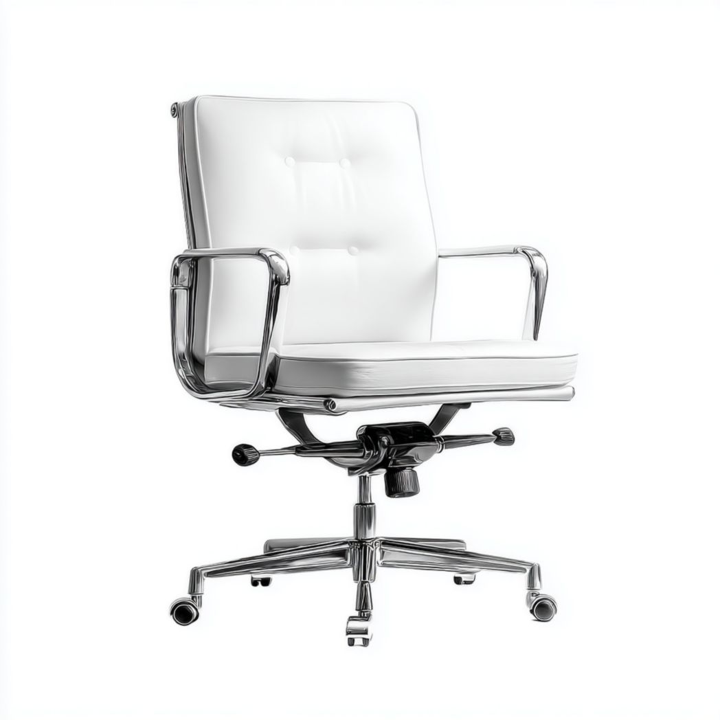 Chaise de bureau pivotante à dossier moyen en cuir synthétique avec structure chromée - Blanc-Amgefurniture