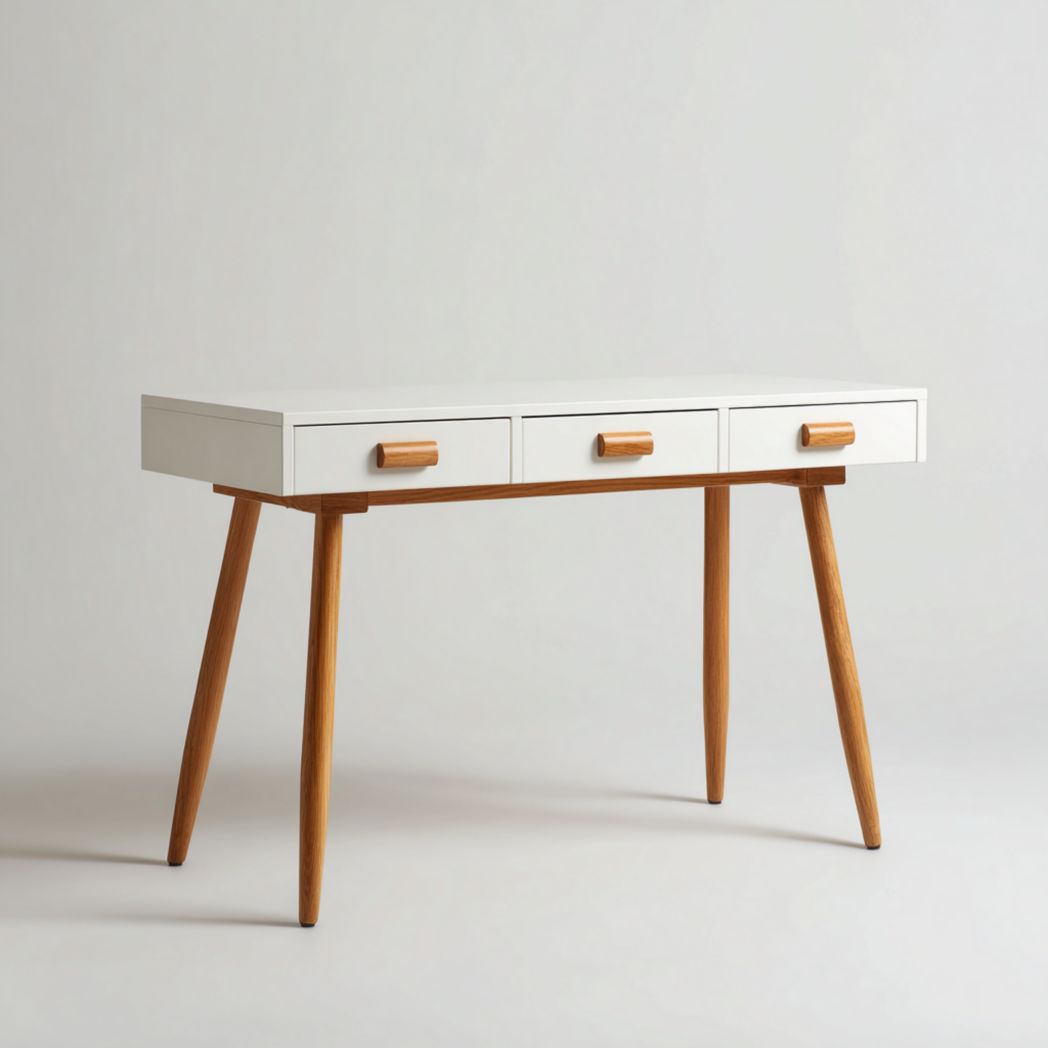 Bureau rectangulaire avec caisson et tiroirs en bois massif-Amgefurniture