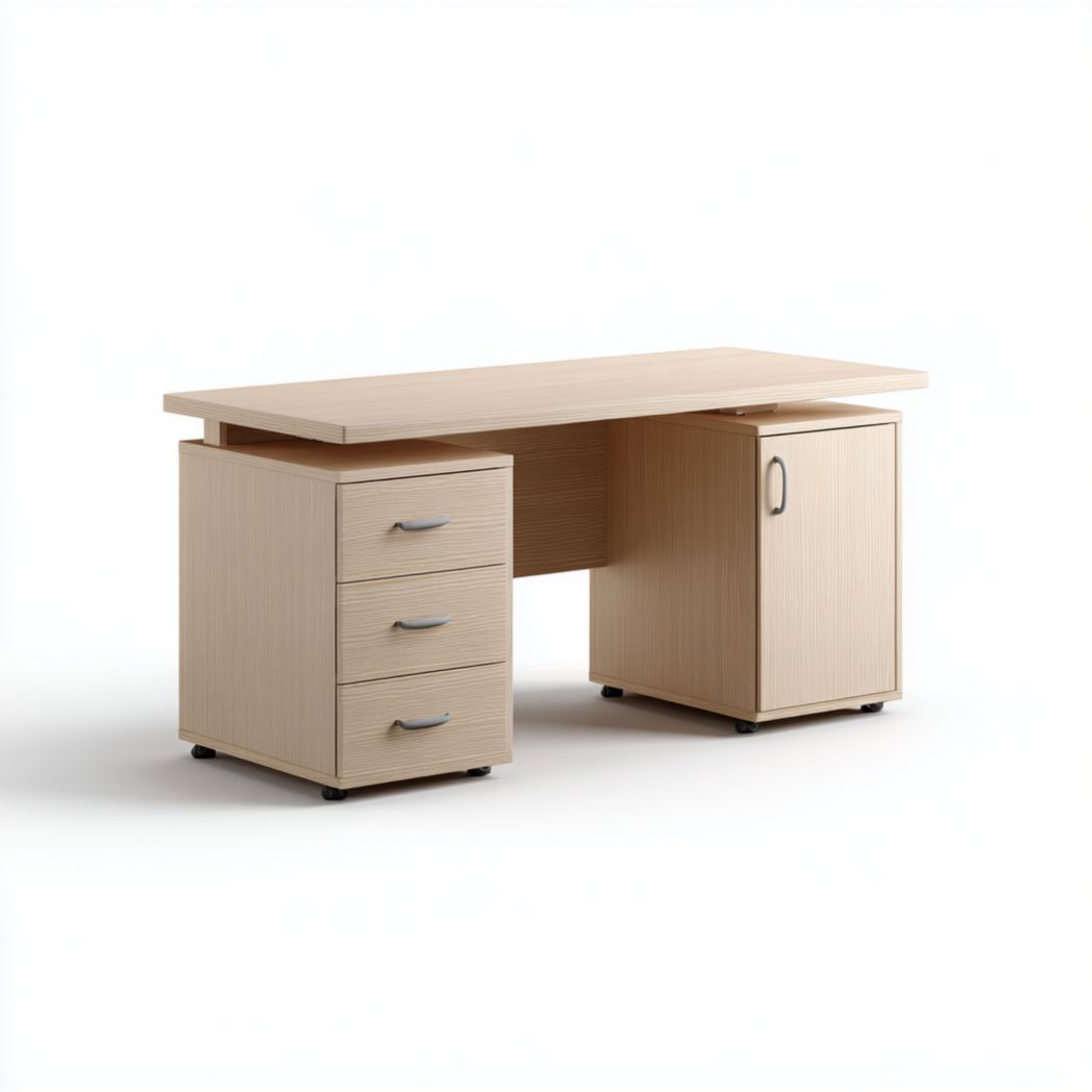 Bureau rectangulaire avec plateau et caissons en bois massif-Amgefurniture