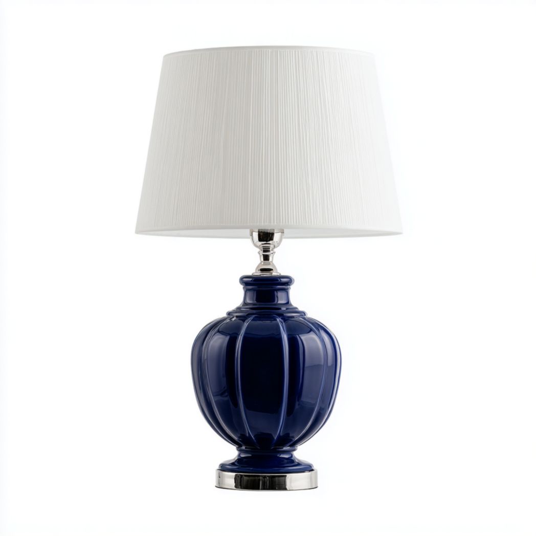 Lampe de table en céramique bleue avec abat-jour en tissu-Amgefurniture