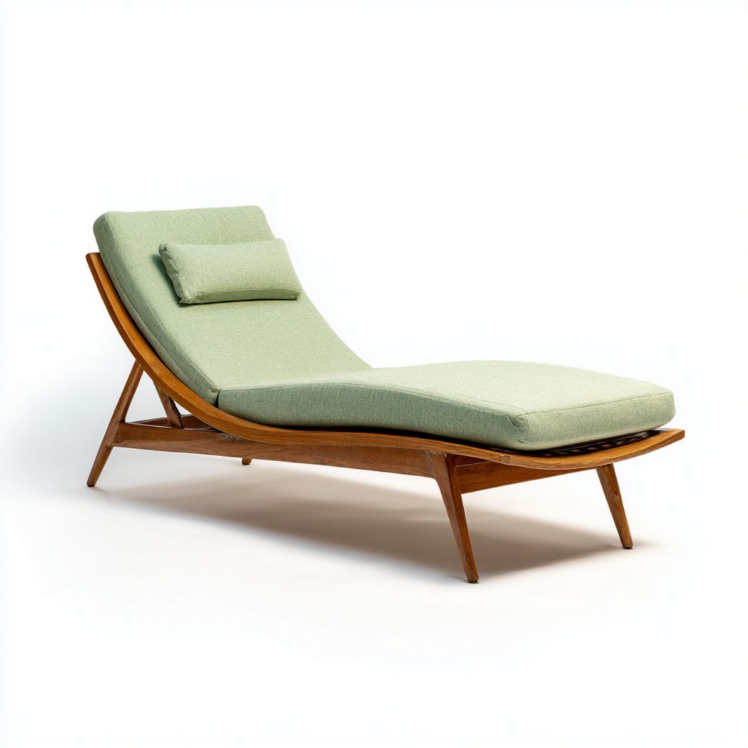 Chaise longue d’extérieur avec structure en bois et coussins textiles-Amgefurniture