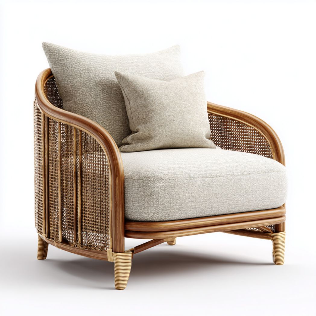 Fauteuil de Salon en Rotin et Bois de Manguier-Amgefurniture