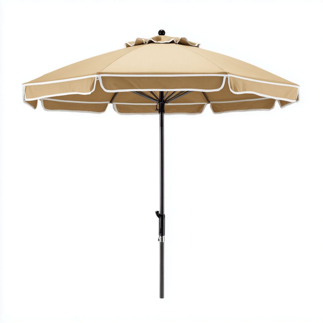 Parasol droit de jardin en tissu polyester beige avec mât en acier-Amgefurniture